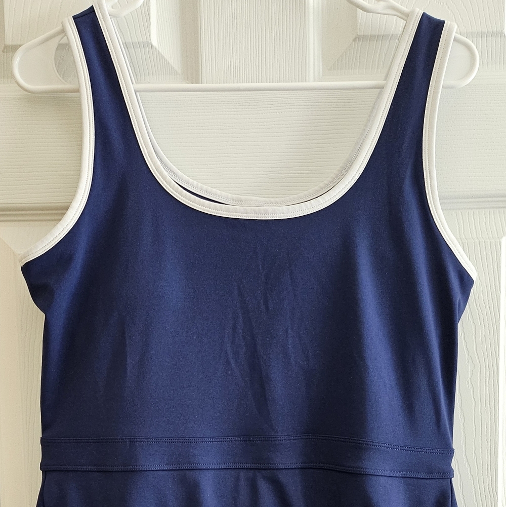 fabletics sporty buit-in short dress navy scoop neck hidden pocket